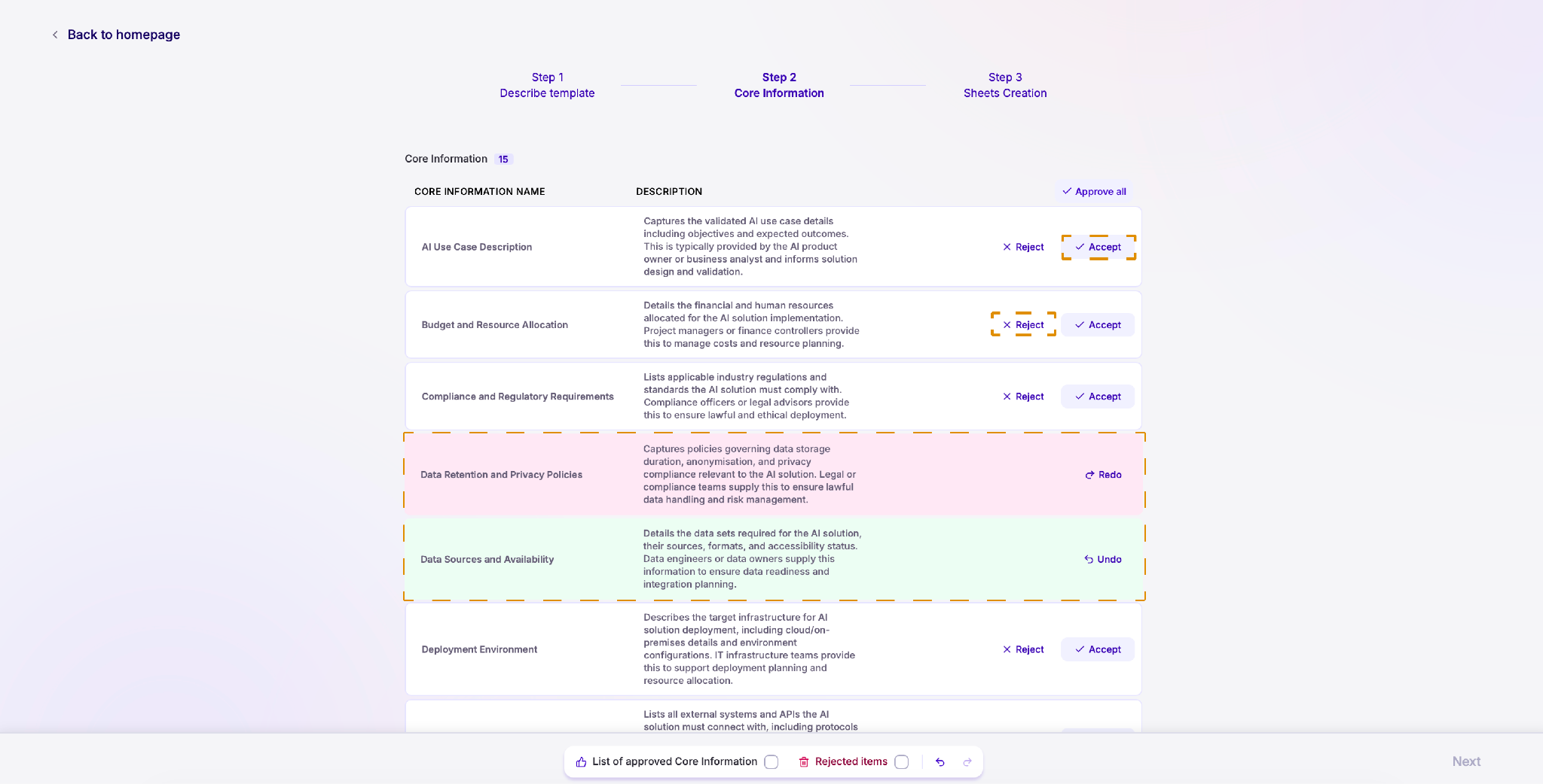 Review the suggested datapoints — Lumiare screenshot 22